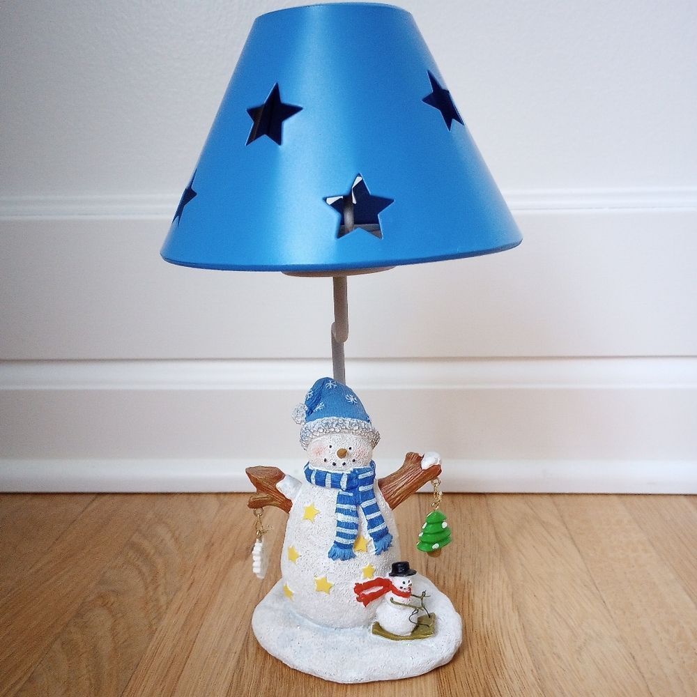 Holiday Decor Snowman Tealight Candle Holder with Star Cutout Shade